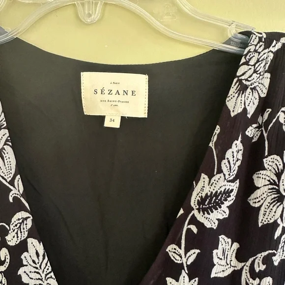 Sézane Dress Noreen Floral Tiered Cottagecore Maxi Dress Black White 34 - Picture 7 of 12